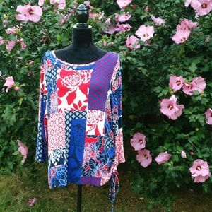 Ruby Rd. Red White Blue 3/4 Sleeve Top Shirt